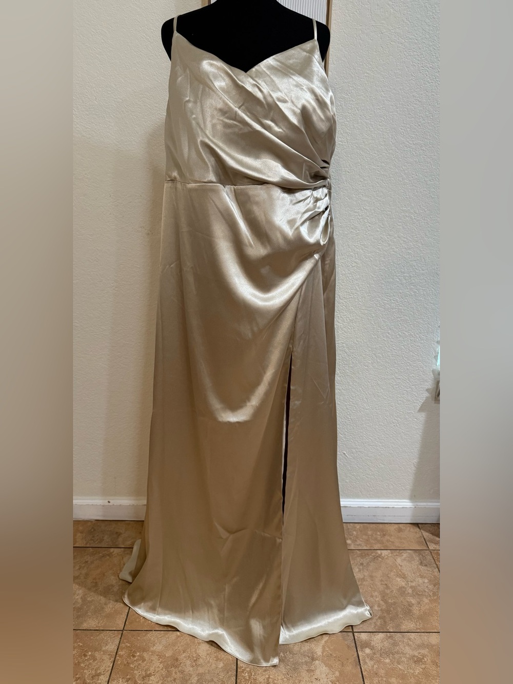 Birdy Grey Catherine Shiny Neutral Champagne Maxi Dress